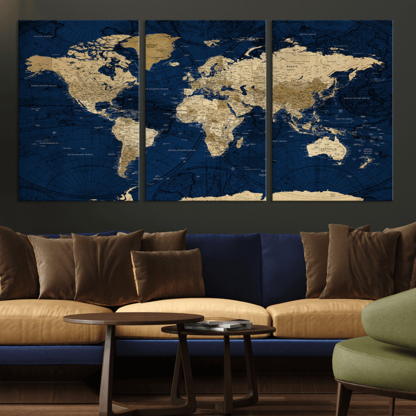 54770746-MGV-CV-36X24 - World Map Wall Art Canvas Print, Modern Decorative Framed Map Artwork Prints for Living Room, Office, Bedroom Wall Decor