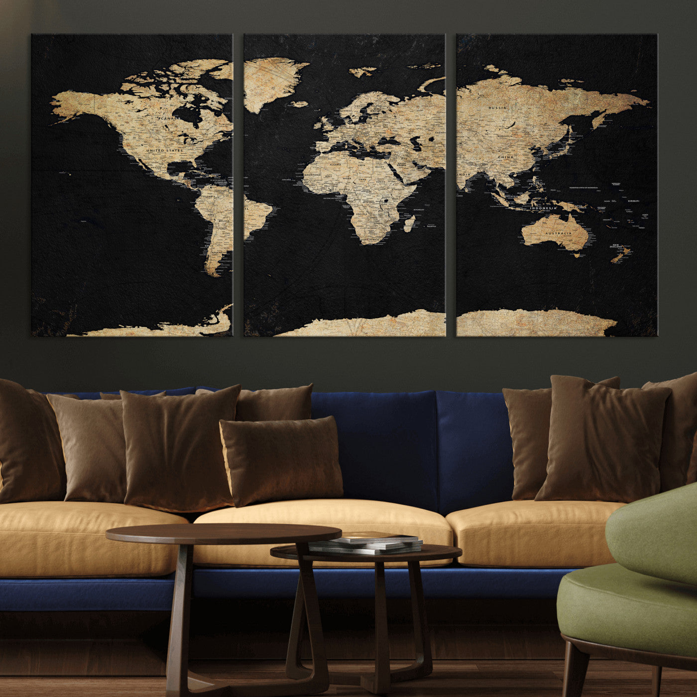 71518849-MGV-CV-36X24 - World Map Wall Art Canvas Print, Modern Decorative Framed Map Artwork Prints for Living Room, Office, Bedroom Wall Decor