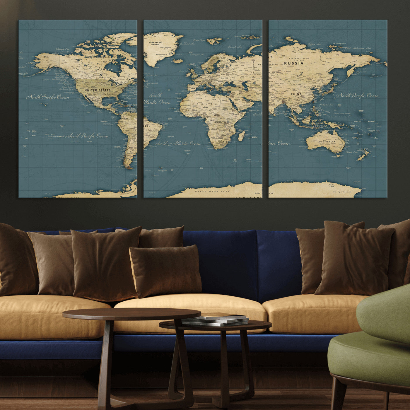 99599383-MGV-CV-36X24 - World Map Wall Art Canvas Print, Modern Decorative Framed Map Artwork Prints for Living Room, Office, Bedroom Wall Decor