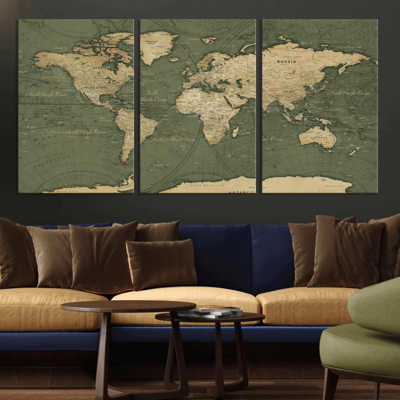 75846040-MGV-CV-36X24 - World Map Wall Art Canvas Print, Modern Decorative Framed Map Artwork Prints for Living Room, Office, Bedroom Wall Decor
