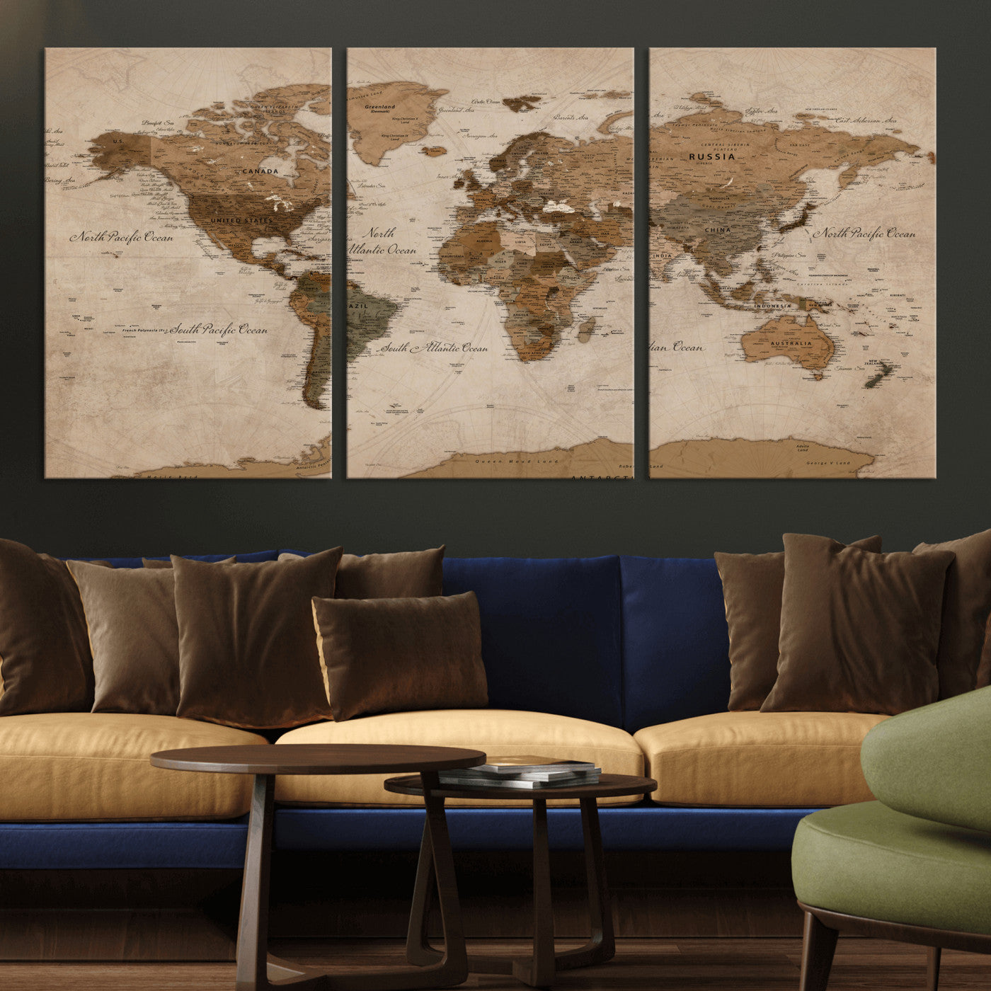 40064188-MGV-CV-36X24 - World Map Wall Art Canvas Print, Modern Decorative Framed Map Artwork Prints for Living Room, Office, Bedroom Wall Decor