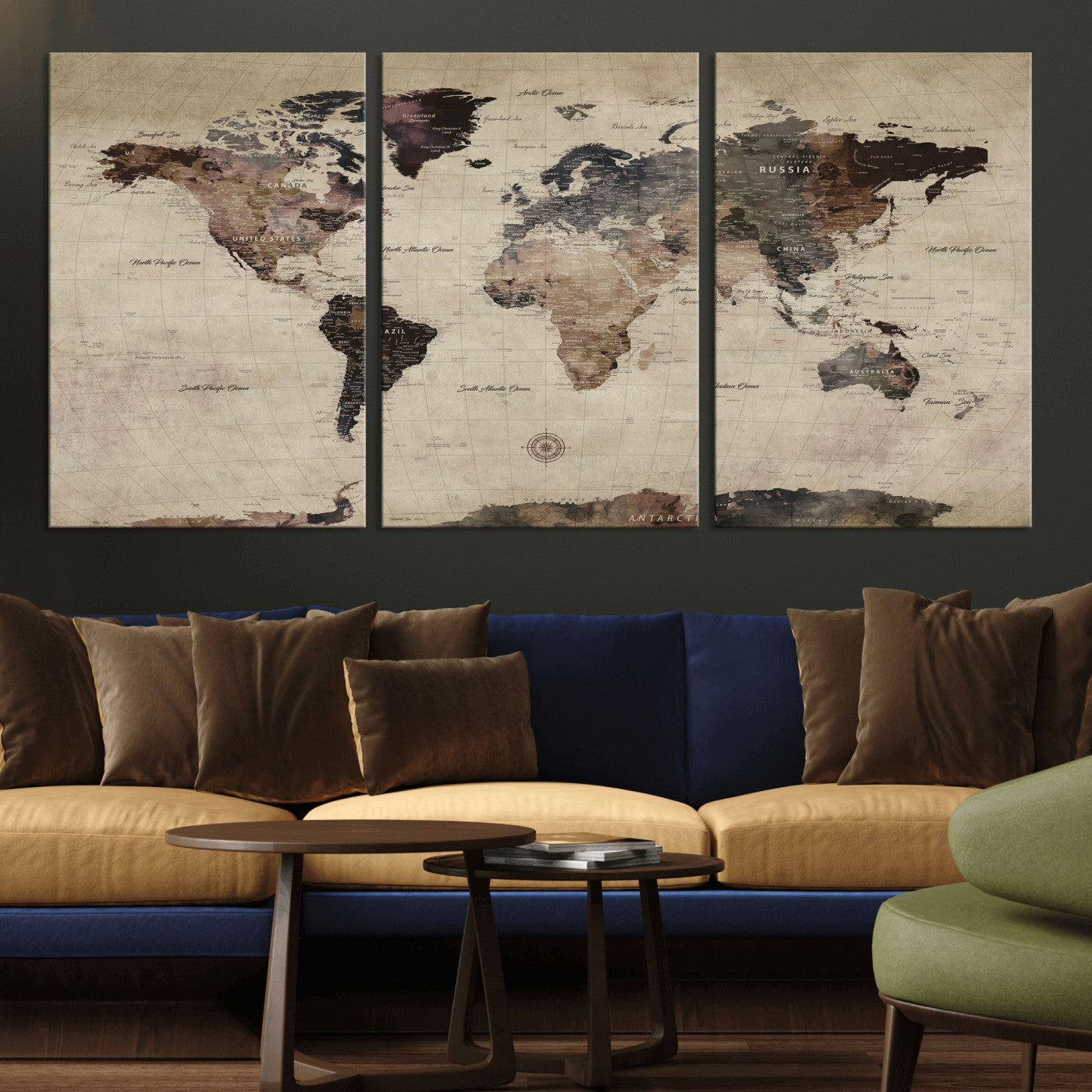 60560672-MGV-CV-36X24 - World Map Wall Art Canvas Print, Modern Decorative Framed Map Artwork Prints for Living Room, Office, Bedroom Wall Decor