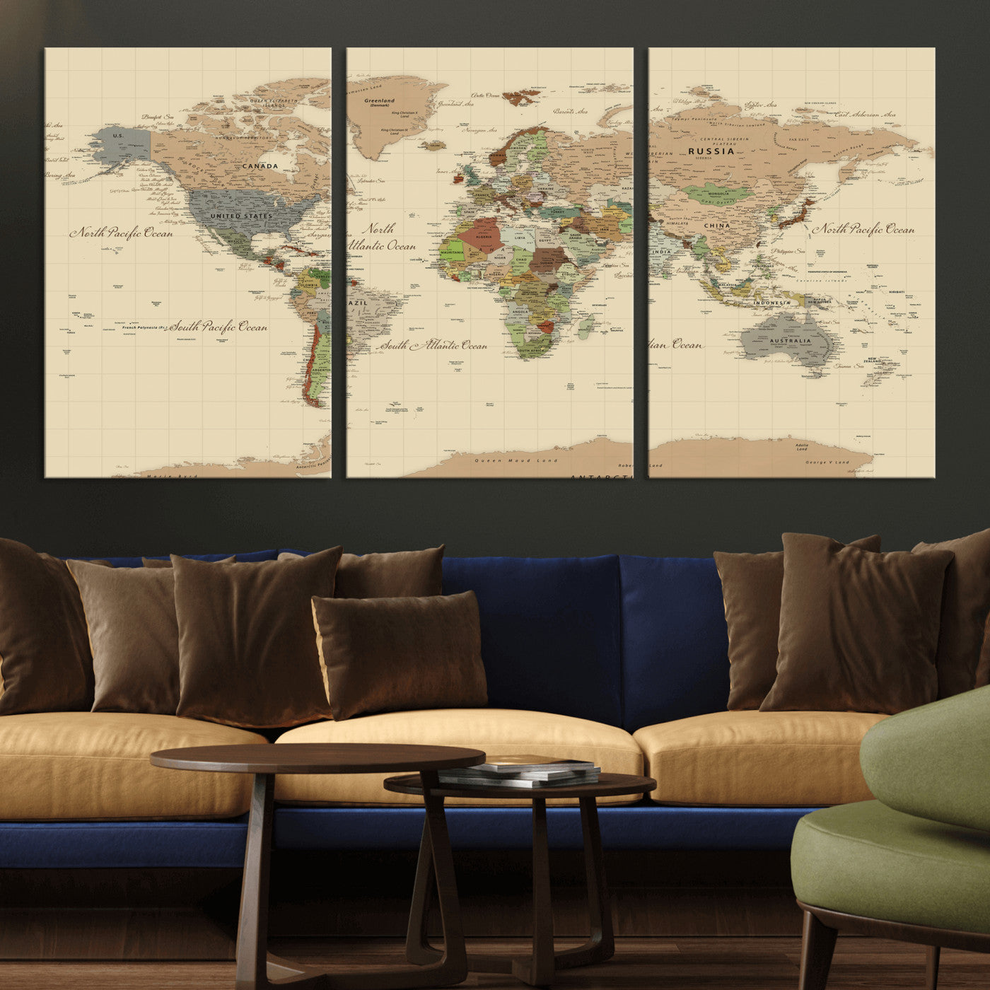 31407854-MGV-CV-36X24 - World Map Wall Art Canvas Print, Modern Decorative Framed Map Artwork Prints for Living Room, Office, Bedroom Wall Decor