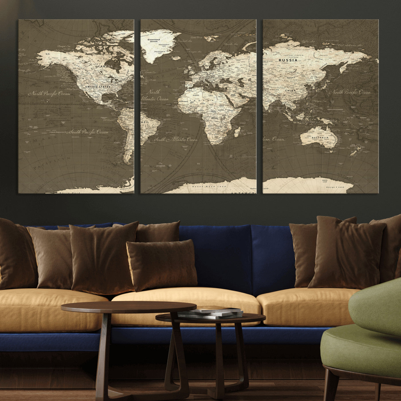 33202610-MGV-CV-36X24 - World Map Wall Art Canvas Print, Modern Decorative Framed Map Artwork Prints for Living Room, Office, Bedroom Wall Decor