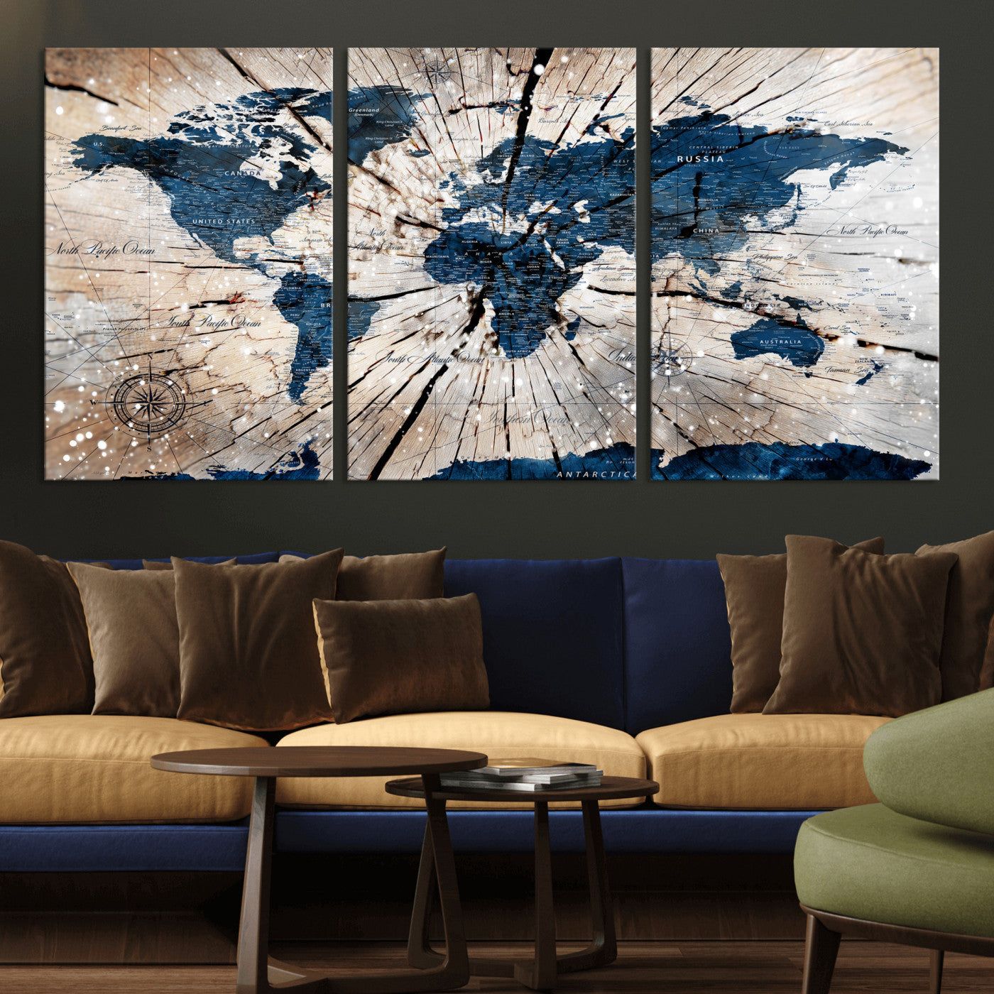 19478704-MGV-CV-36X24 - World Map Wall Art Canvas Print, Modern Decorative Framed Map Artwork Prints for Living Room, Office, Bedroom Wall Decor