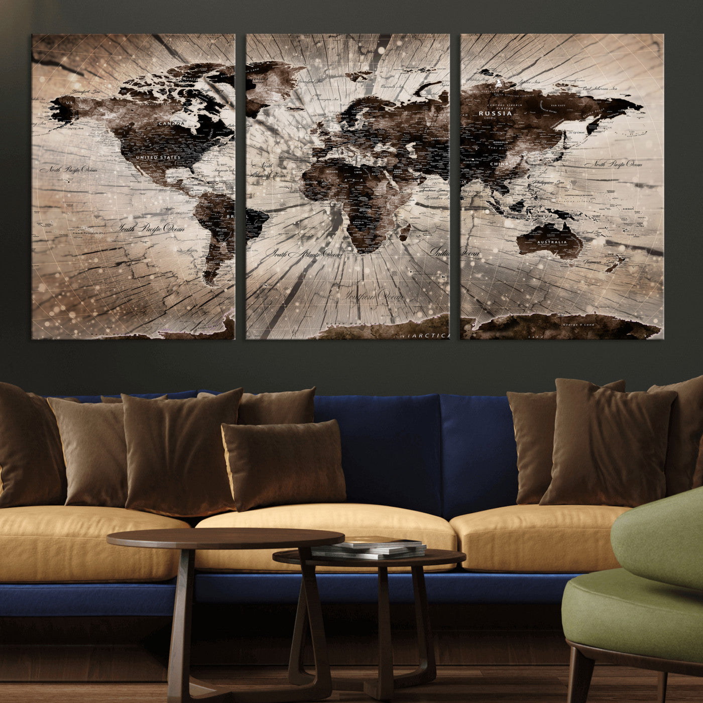 94623295-MGV-CV-36X24 - World Map Wall Art Canvas Print, Modern Decorative Framed Map Artwork Prints for Living Room, Office, Bedroom Wall Decor