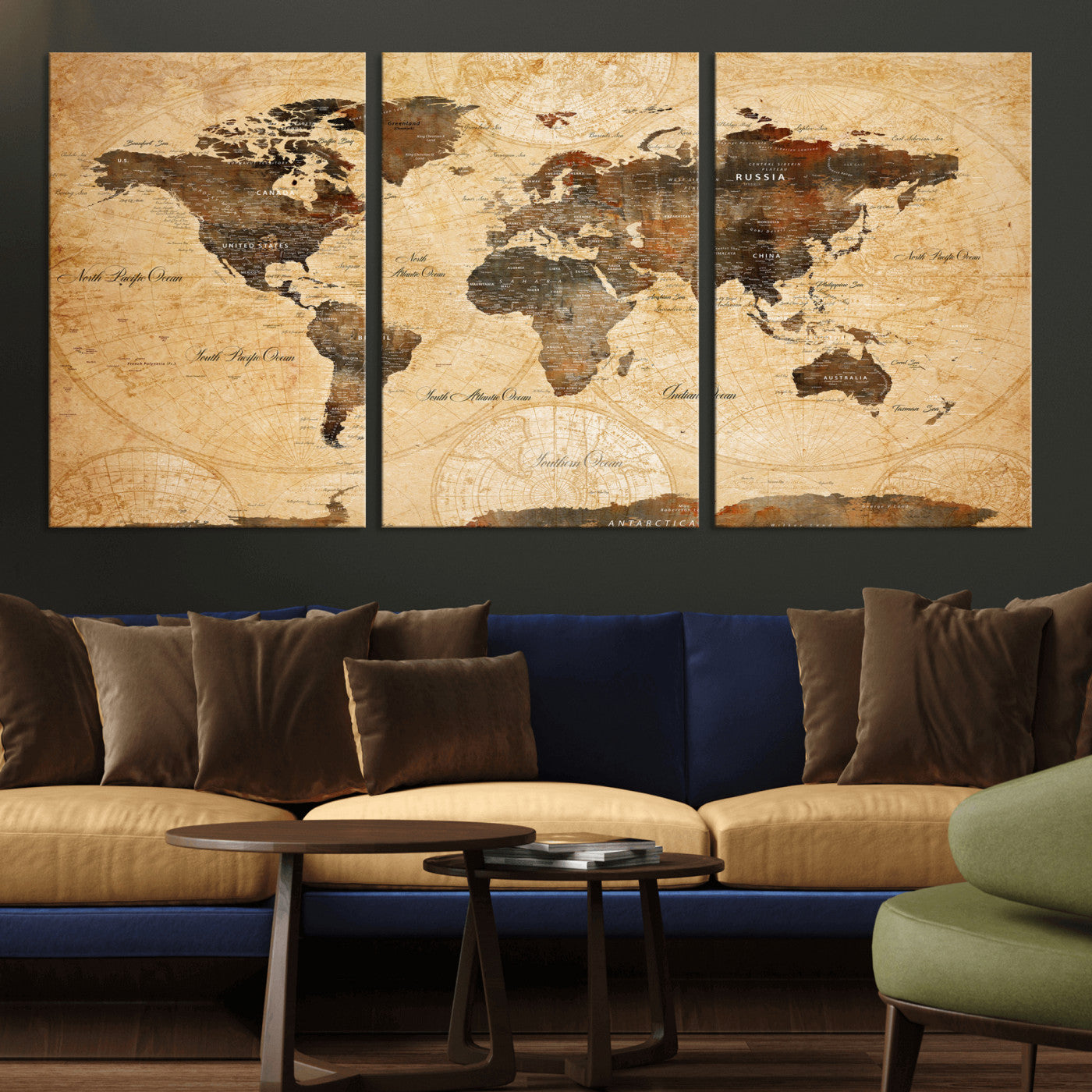 63156625-MGV-CV-36X24 - World Map Wall Art Canvas Print, Modern Decorative Framed Map Artwork Prints for Living Room, Office, Bedroom Wall Decor