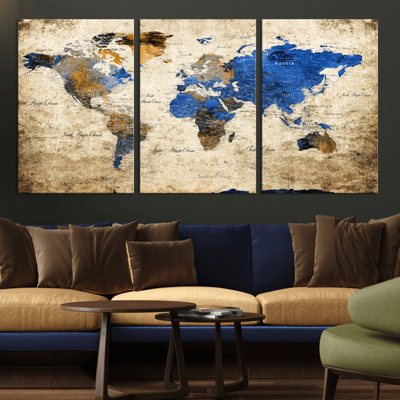 27314341-MGV-CV-36X24 - World Map Wall Art Canvas Print, Modern Decorative Framed Map Artwork Prints for Living Room, Office, Bedroom Wall Decor