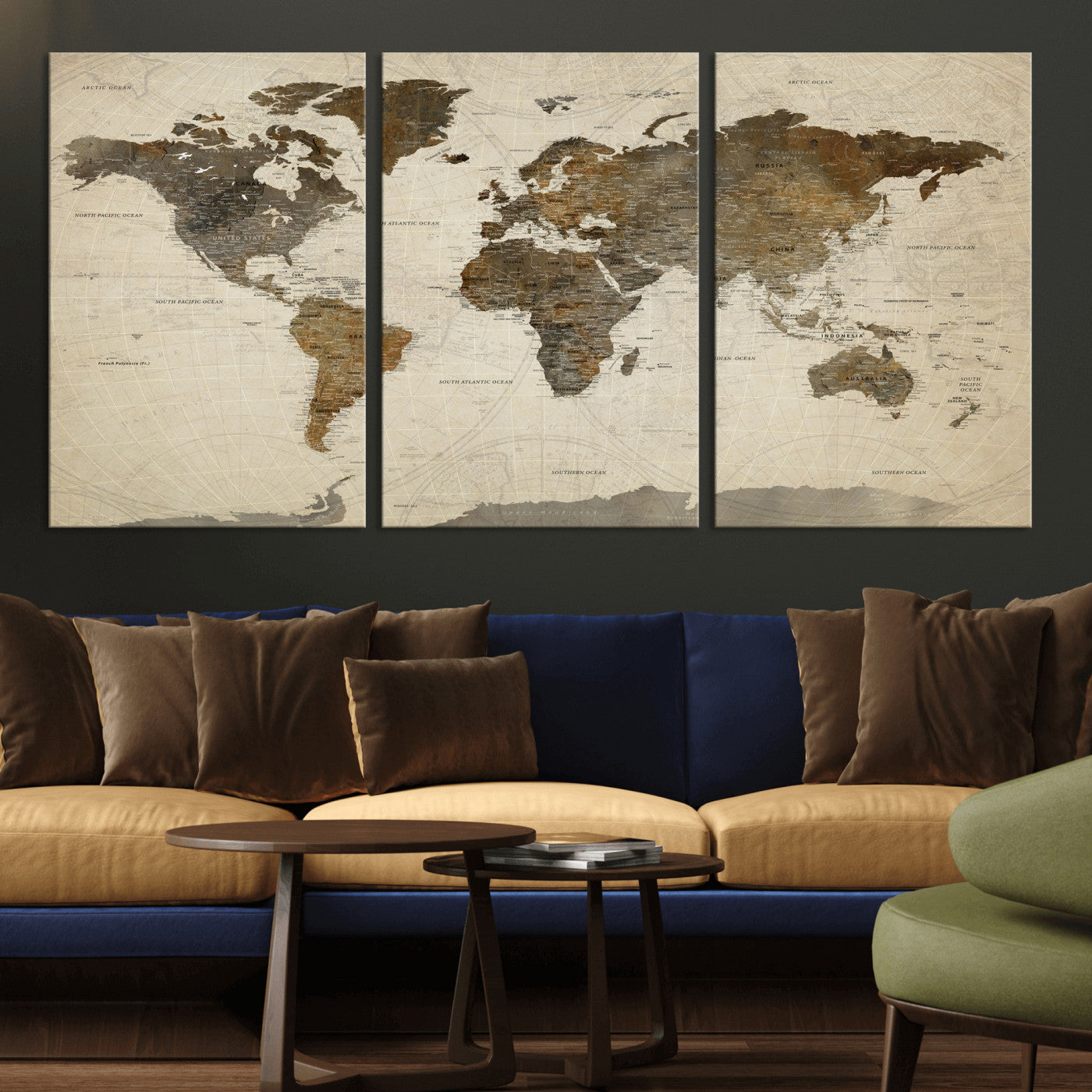 49623468-MGV-CV-36X24 - World Map Wall Art Canvas Print, Modern Decorative Framed Map Artwork Prints for Living Room, Office, Bedroom Wall Decor