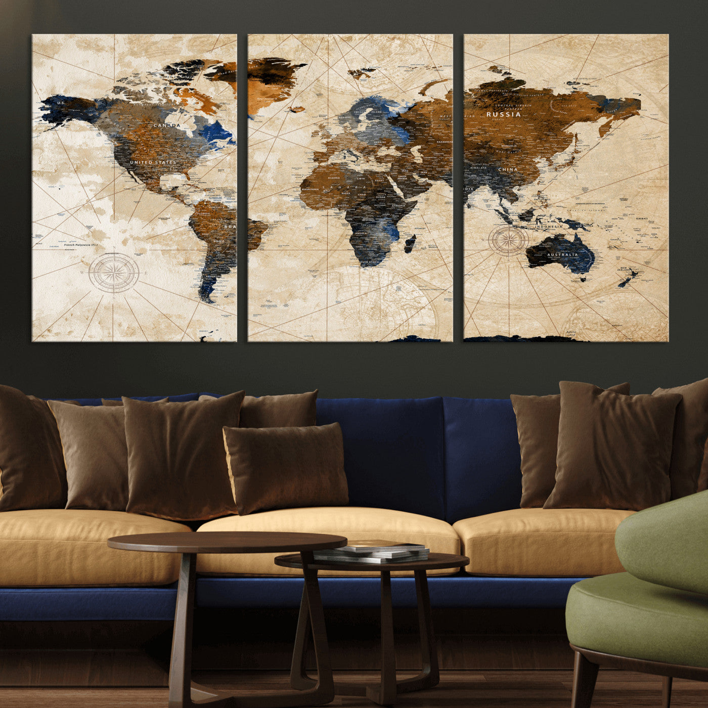 15727090-MGV-CV-36X24 - World Map Wall Art Canvas Print, Modern Decorative Framed Map Artwork Prints for Living Room, Office, Bedroom Wall Decor