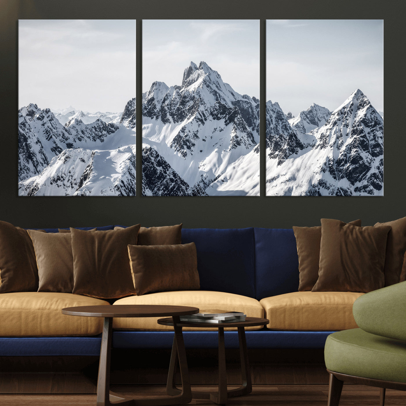 33126265-MGV-CV-36X24 - Snowy Mountain Range Canvas Print, Alpine Peaks Landscape Wall Art, Framed Canvas Ready to Hang