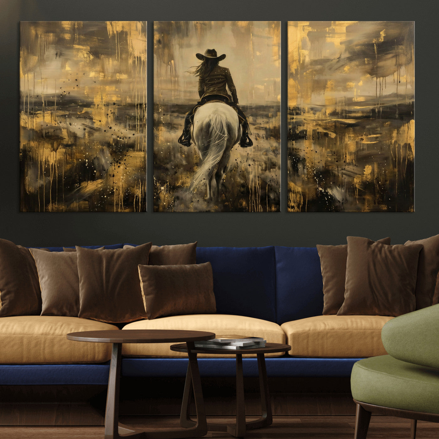 20465530-MGV-CV-36X24 - Cowgirl Wall Art Canvas Print, Western Horse Rider Wall Art, Framed Wall Art Ready to Hang