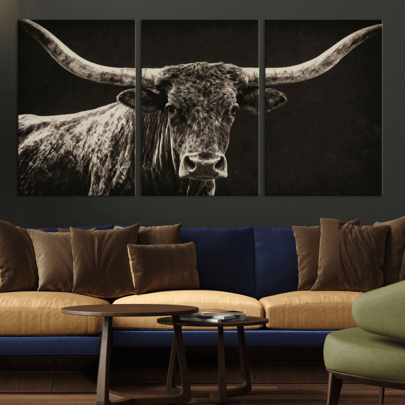 74513721-MGV-CV-36X24 - Vintage Texas Longhorn Bull Wall Art Canvas Print, Cow Portrait Photography Print, Framed Wall Art Ready to Hang