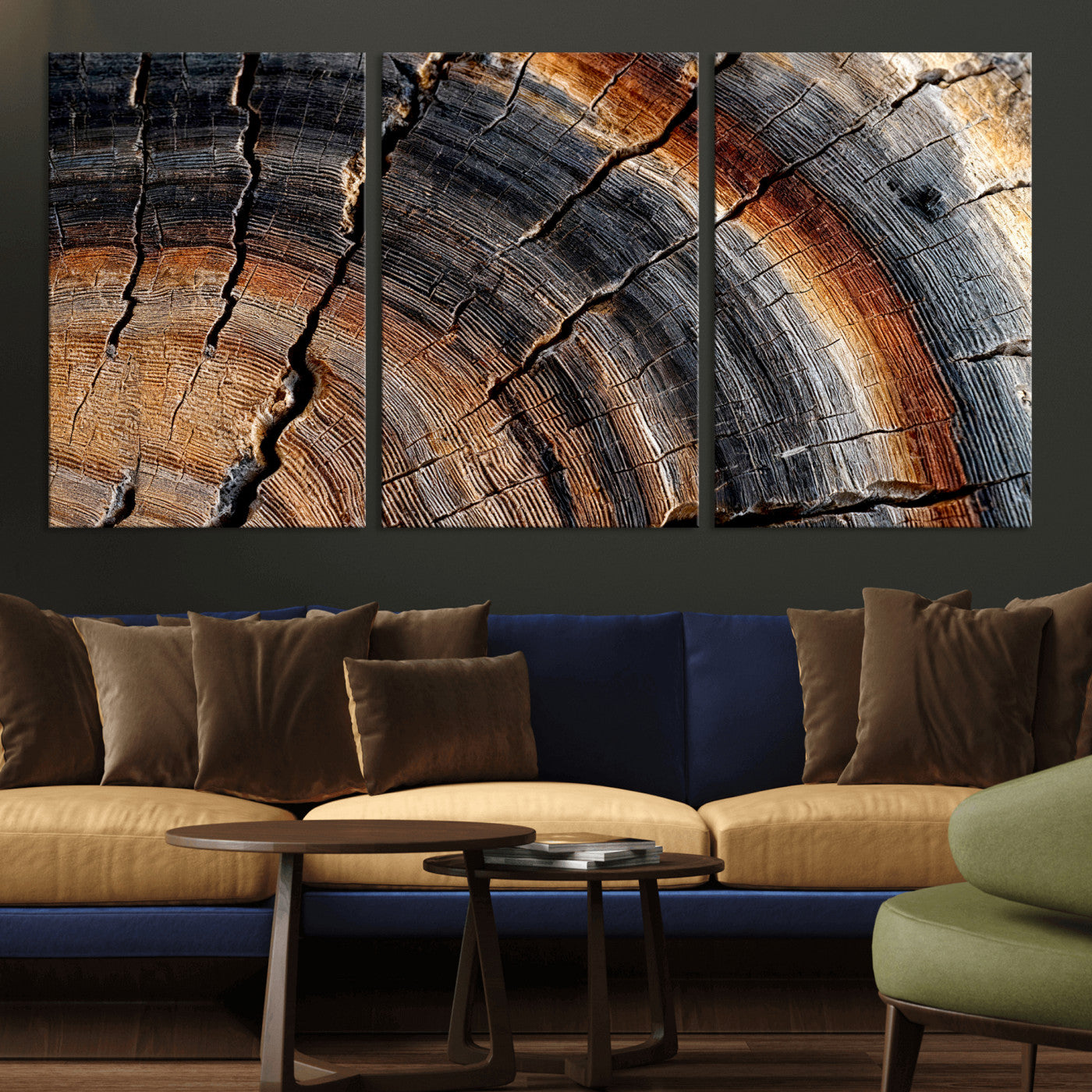 92693966E-MGV-CV-36X24 - Framed Large Abstract Wood Grain Canvas Print, Tree Ring Pattern Wall Art, Framed Canvas Ready to Hang