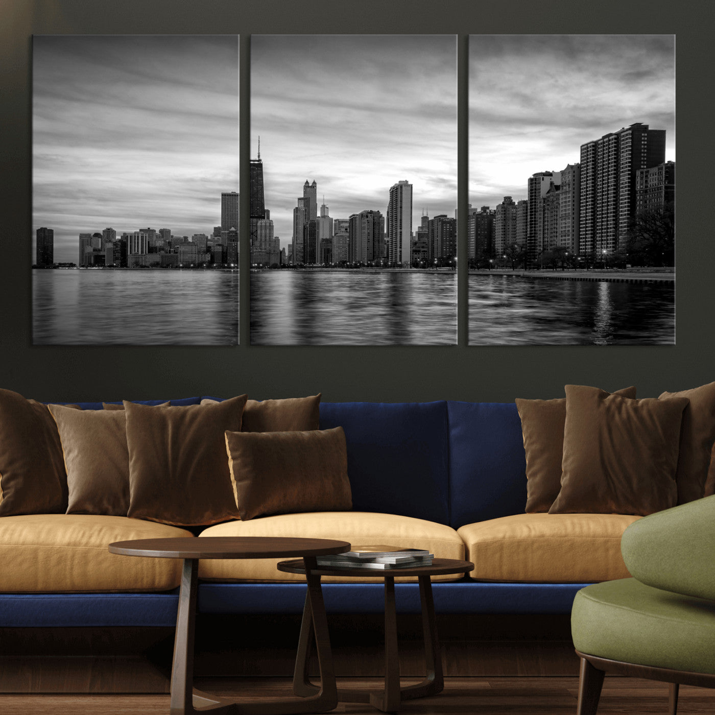 74552581-MGV-CV-36X24 - Chicago Wall Art Canvas Print, Chicago City Downtown Night Cityscape Print for Modern Urban Wall Decor