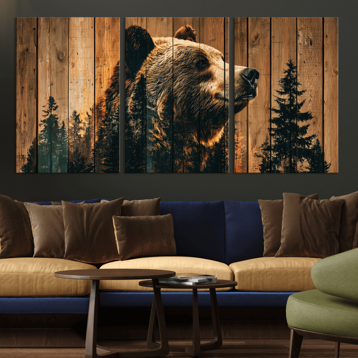 31552198-MGV-CV-36X24 - Rustic Bear Wall Art Canvas Print – Woodland Wildlife Artwork Print for Cabin, Lodge, and Farmhouse Home Decor
