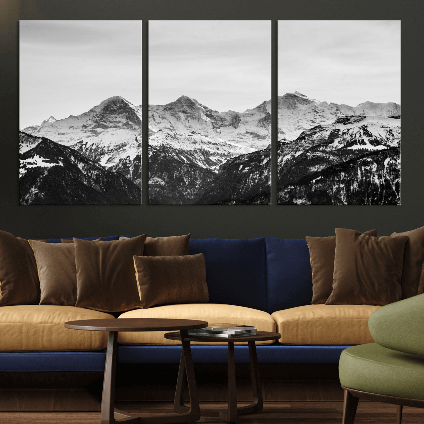 85684934-MGV-CV-36X24 - Black and White Mountain Wall Art Canvas Print, Snowy Alpine Peaks Landscape Photography, Minimal Monochrome Mountain Art, Scenic Nature Wall Decor