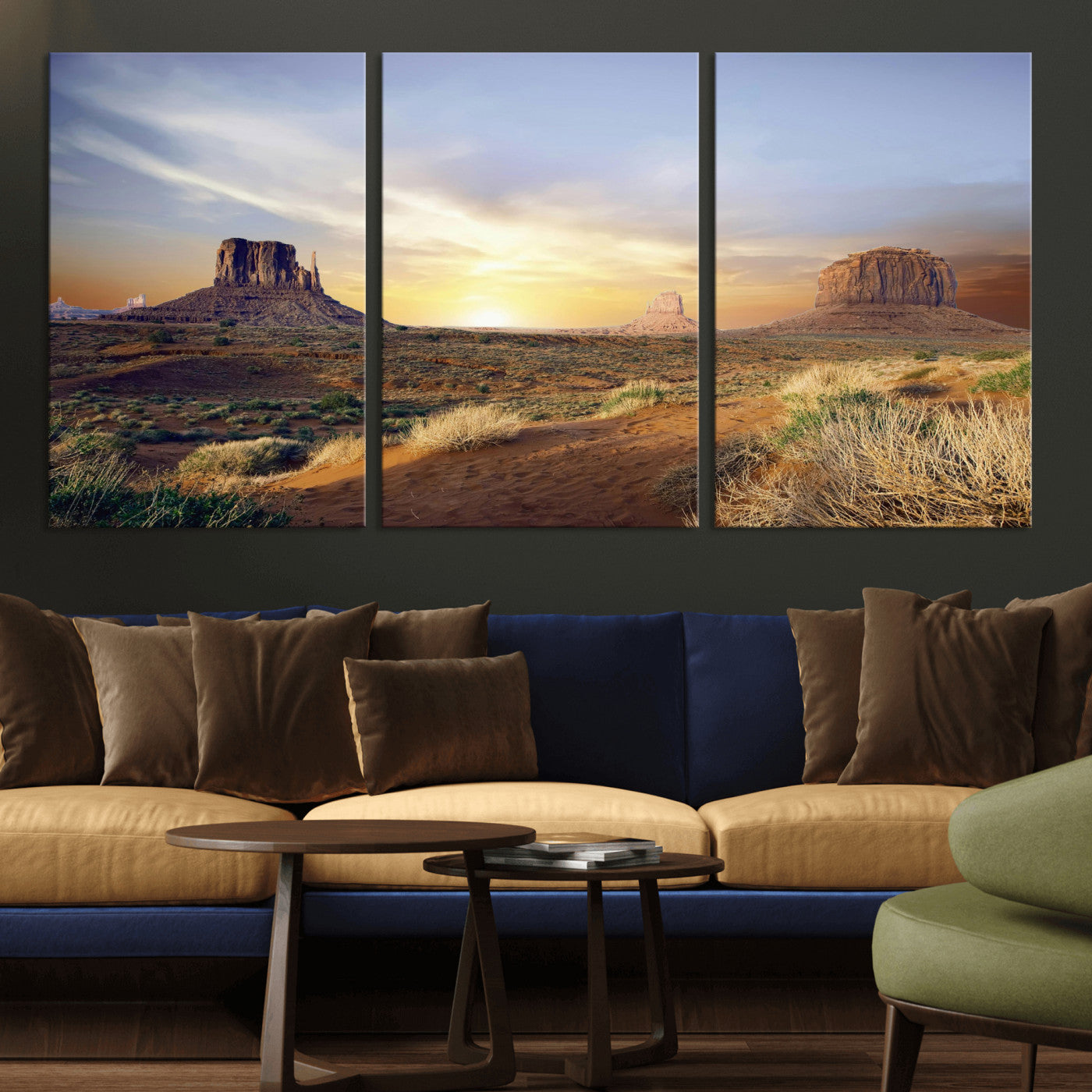 14901845-MGV-CV-36X24 - Monument Valley Desert Landscape Wall Art Canvas Print, Southwest Desert Rock Formation Canvas Print, Western Red Rock Panorama Art Printing