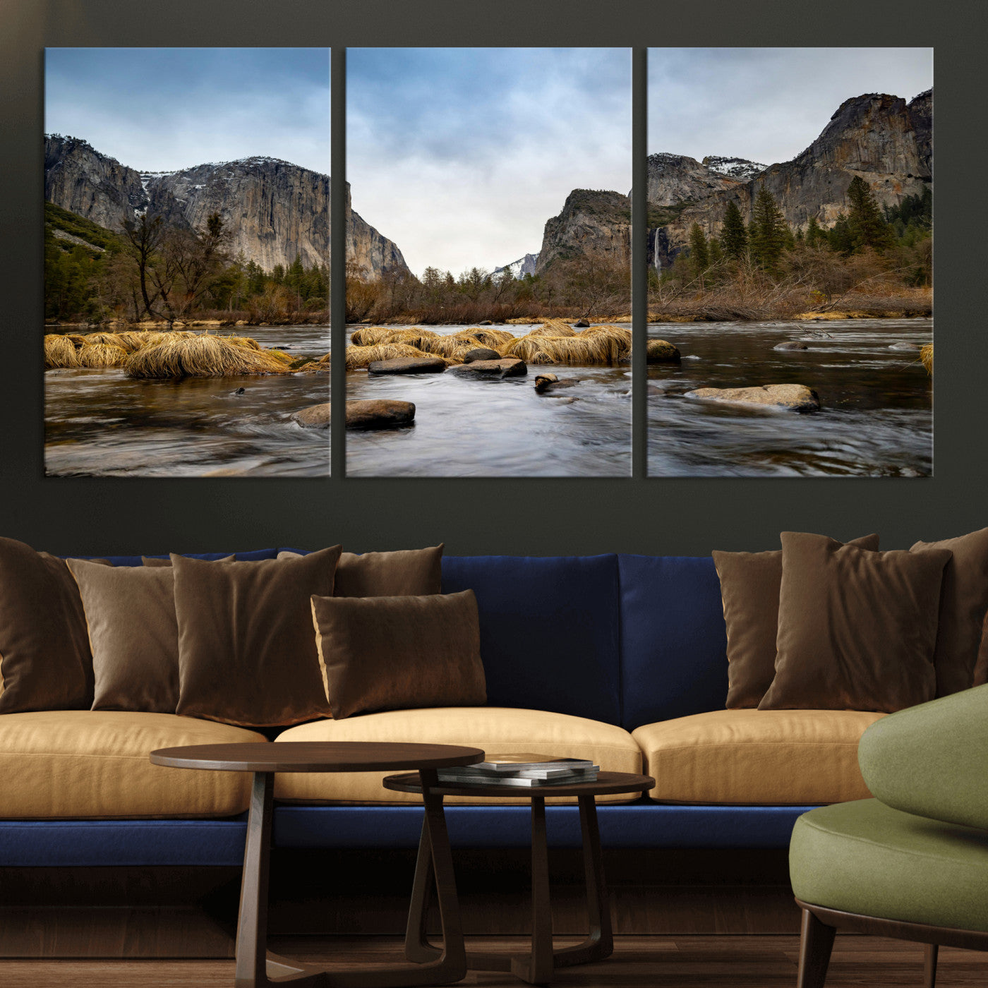 20458404-MGV-CV-36X24 - Yosemite Valley Mountain Landscape Wall Art Canvas Print, Granite Cliff Forest Valley Canvas Print, California National Park Scenic Art Printing