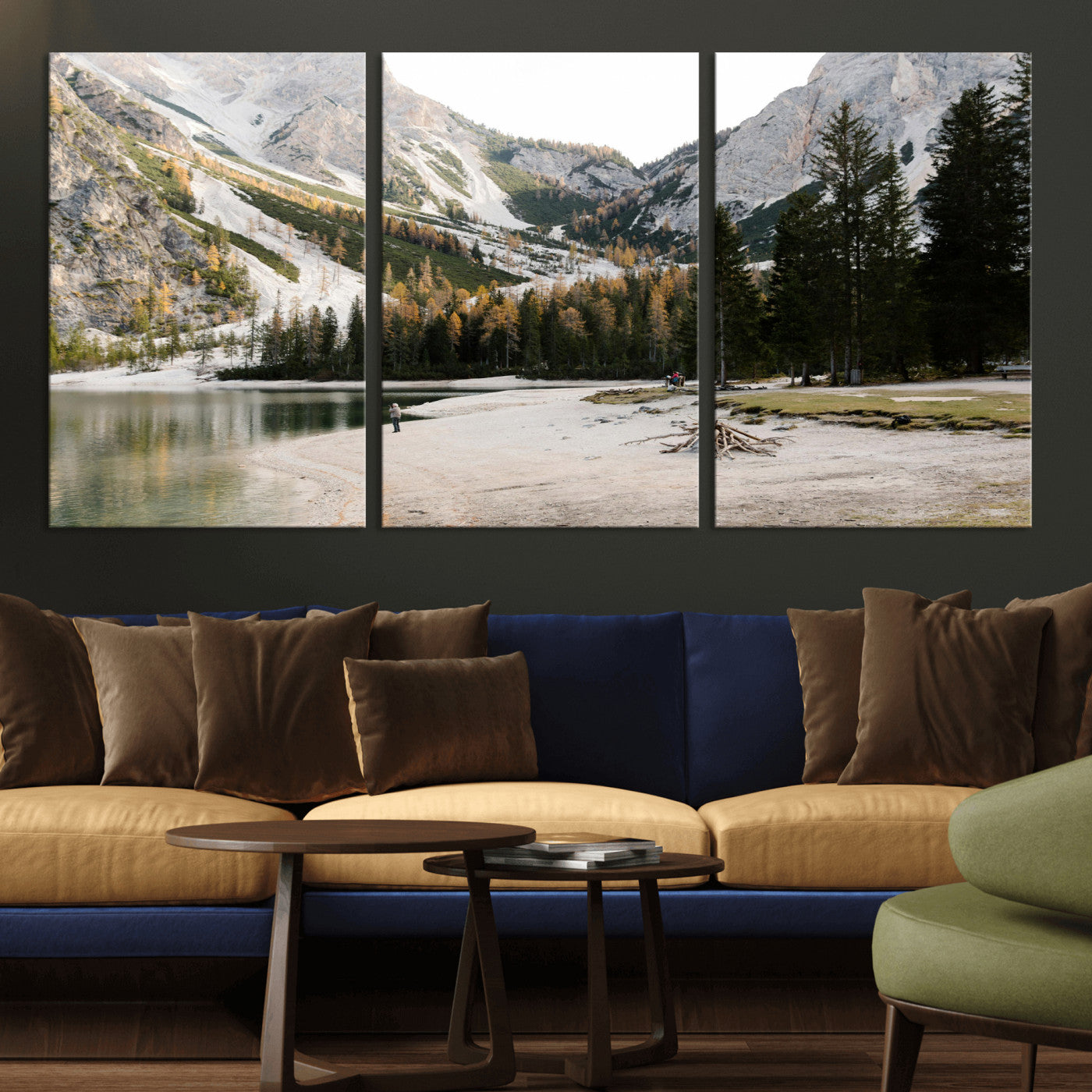 89246758-MGV-CV-36X24 - Lake Braies Alpine Landscape Wall Art Canvas Print, Dolomites Mountain Lake Forest Canvas Print, Italian Alps Scenic Nature Art Printing