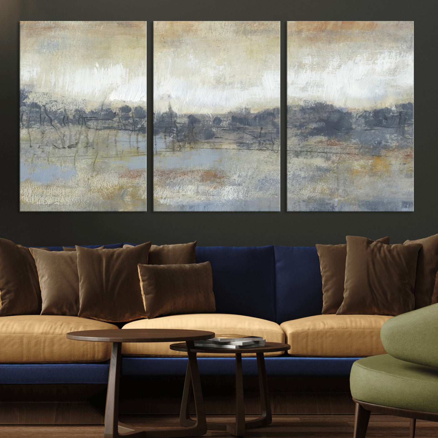73973590-MGV-CV-36X24 - Abstract Neutral Landscape Painting Wall Art Canvas Print, Modern Minimal Texture Horizon Canvas Print, Beige Gray Contemporary Abstract Art Printing