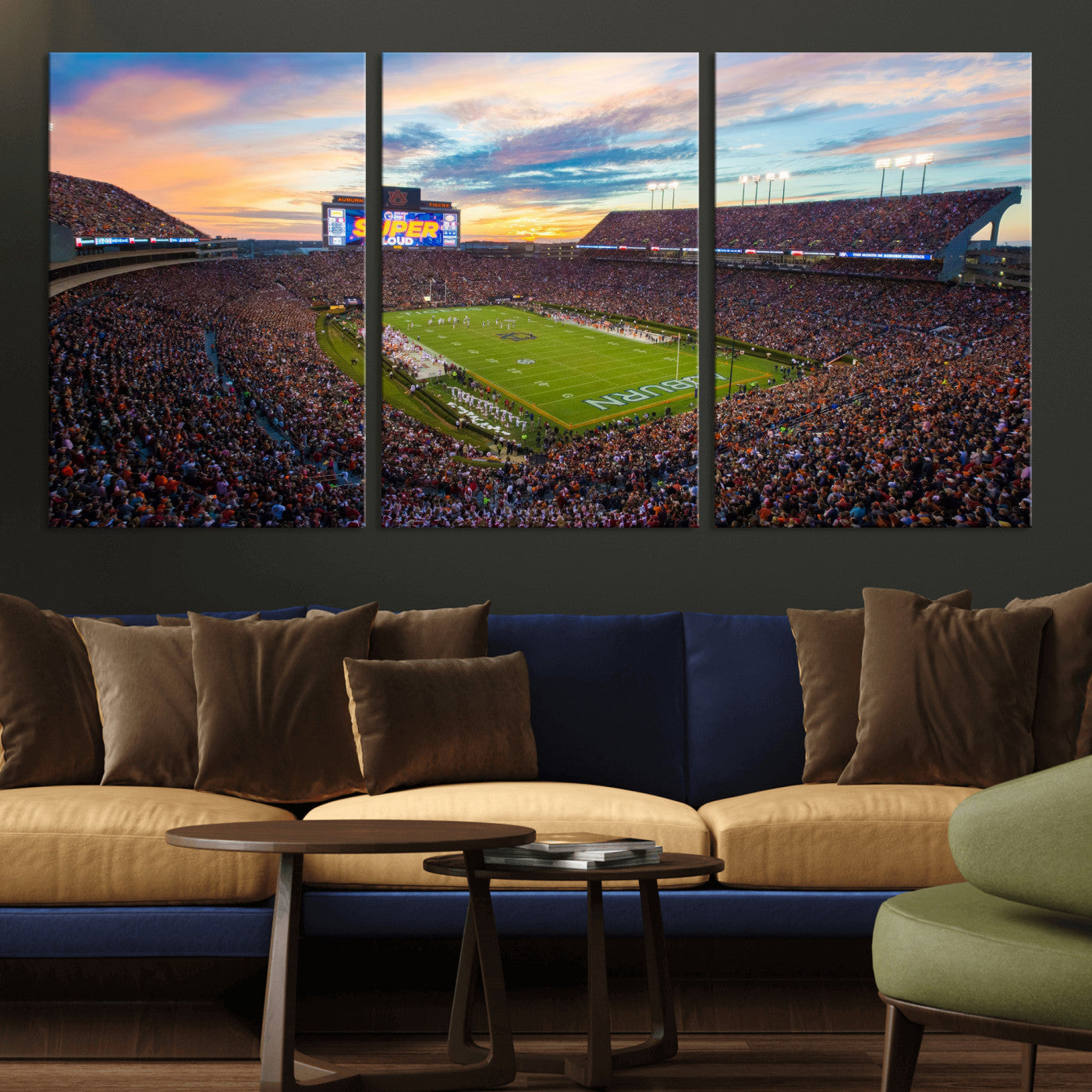 75203764-MGV-CV-36X24 - Auburn Stadium Sunset Wall Art Canvas Print, Jordan Hare Stadium Game Day Crowd, Auburn Tigers Football Artwork