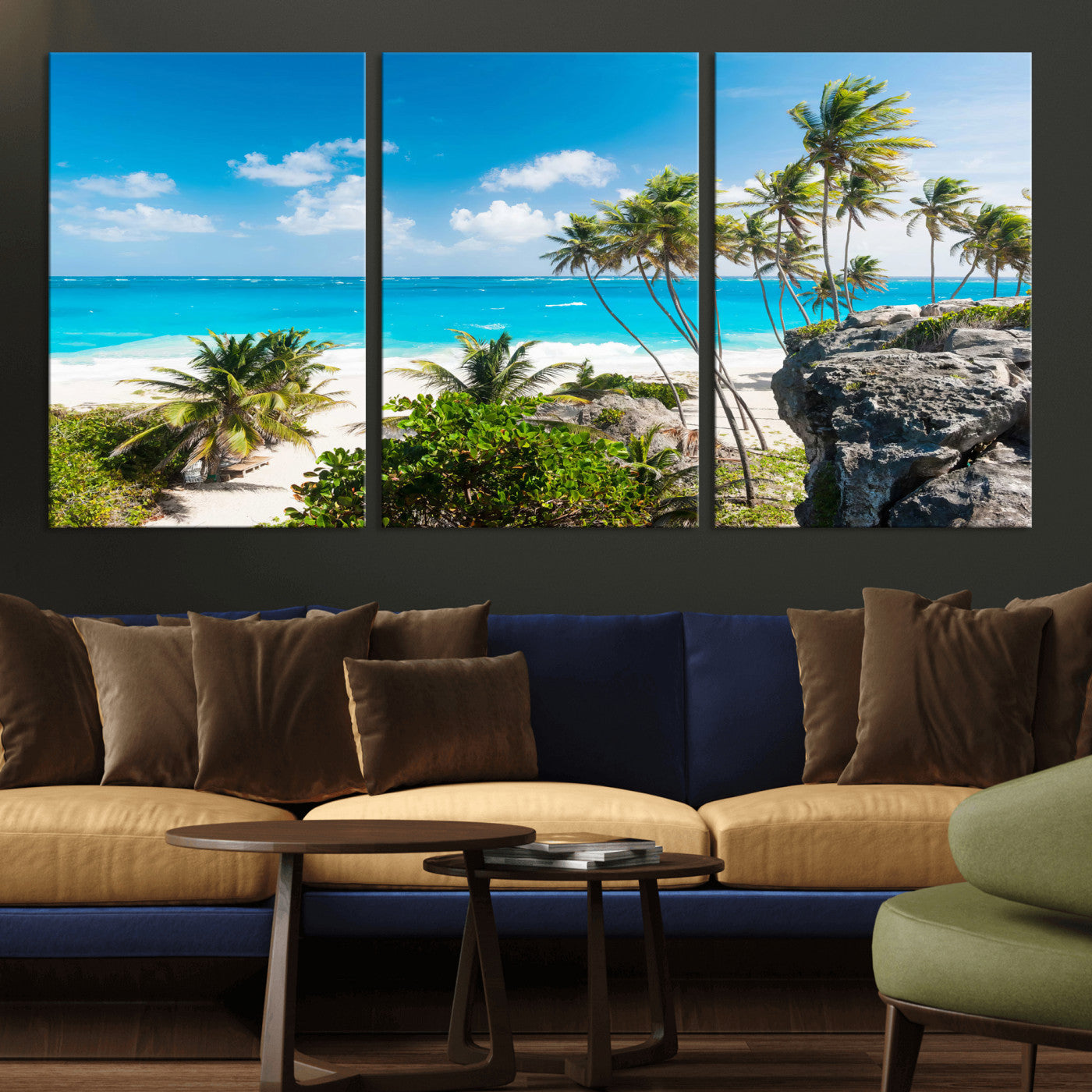 98605610-MGV-CV-36X24 - Tropical Beach Wall Art Canvas Print, Palm Tree Ocean Landscape Photography, Caribbean Coastal Artwork