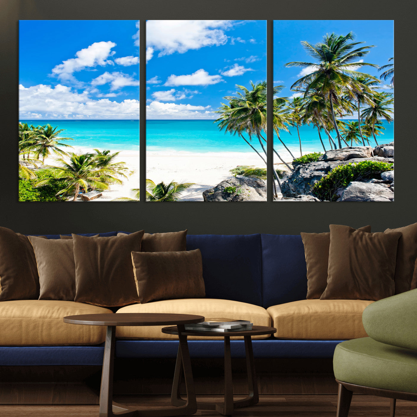 51097197-MGV-CV-36X24 - Tropical Beach Wall Art Canvas Print, Palm Tree Ocean Landscape Photography, Caribbean Coastal Artwork
