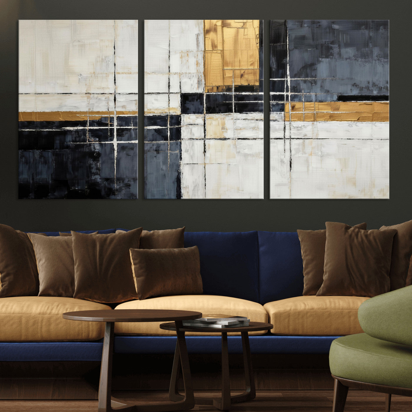 78975677-MGV-CV-36X24 - Gold Abstract Wall Art Canvas Print, Modern Luxury Geometric Painting Wall Decor for Living Room and Office