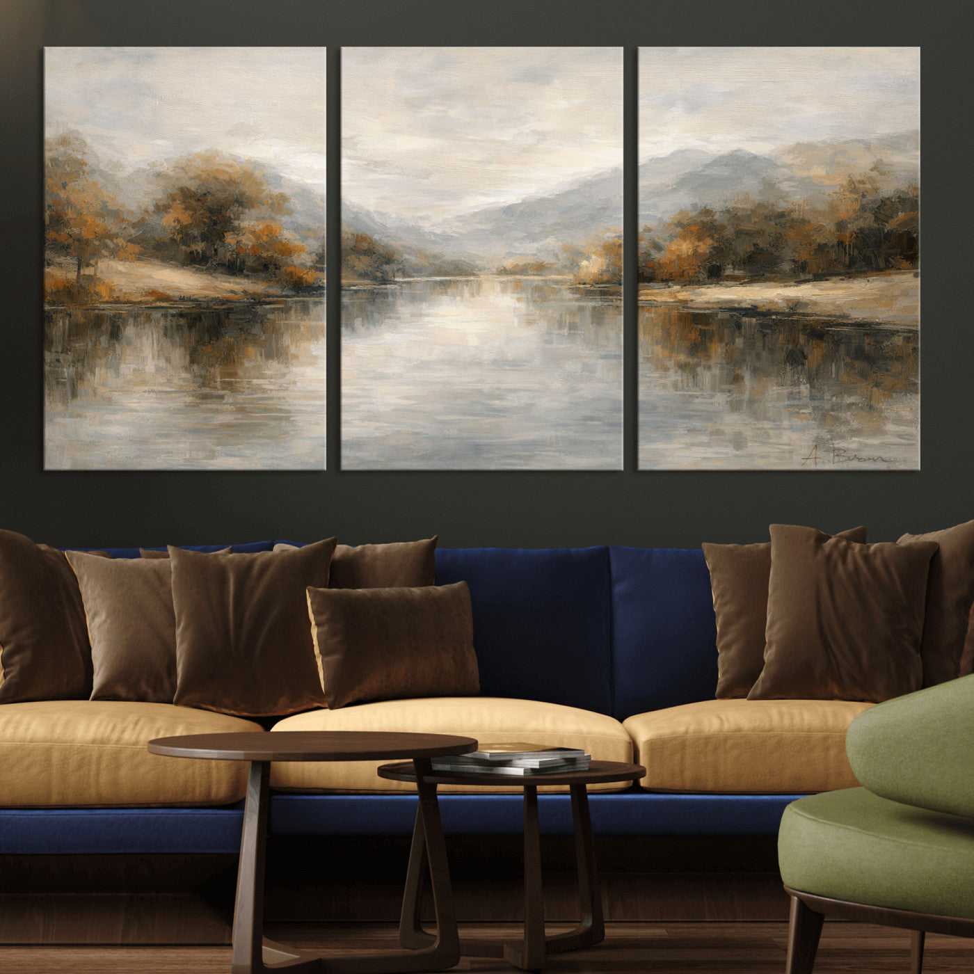 62194542-MGV-CV-36X24 - Abstract Landscape Wall Art Canvas Print, Modern Lake Printing Wall Decor for Contemporary Interiors