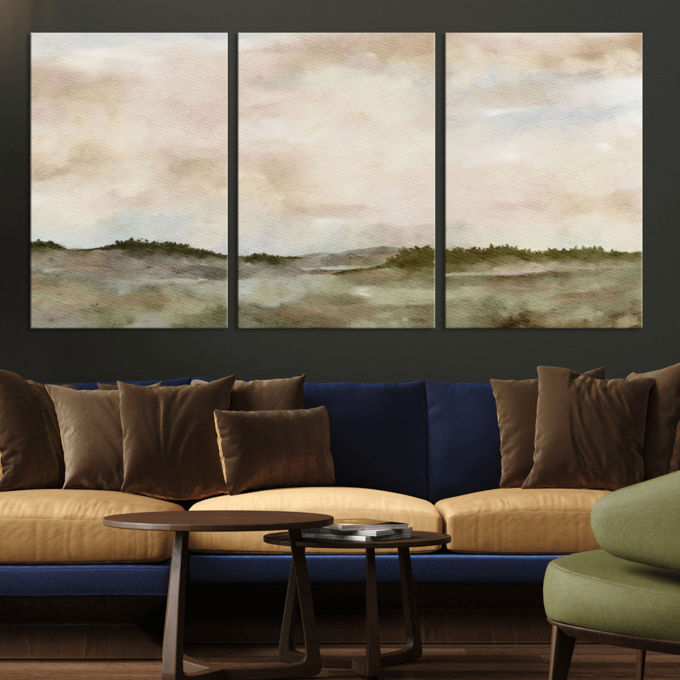 13578069-MGV-CV-36X24 - Abstract Landscape Wall Art Canvas Print, Watercolor Pastoral Landscape Painting Wall Decor for Modern Farmhouse Interiors