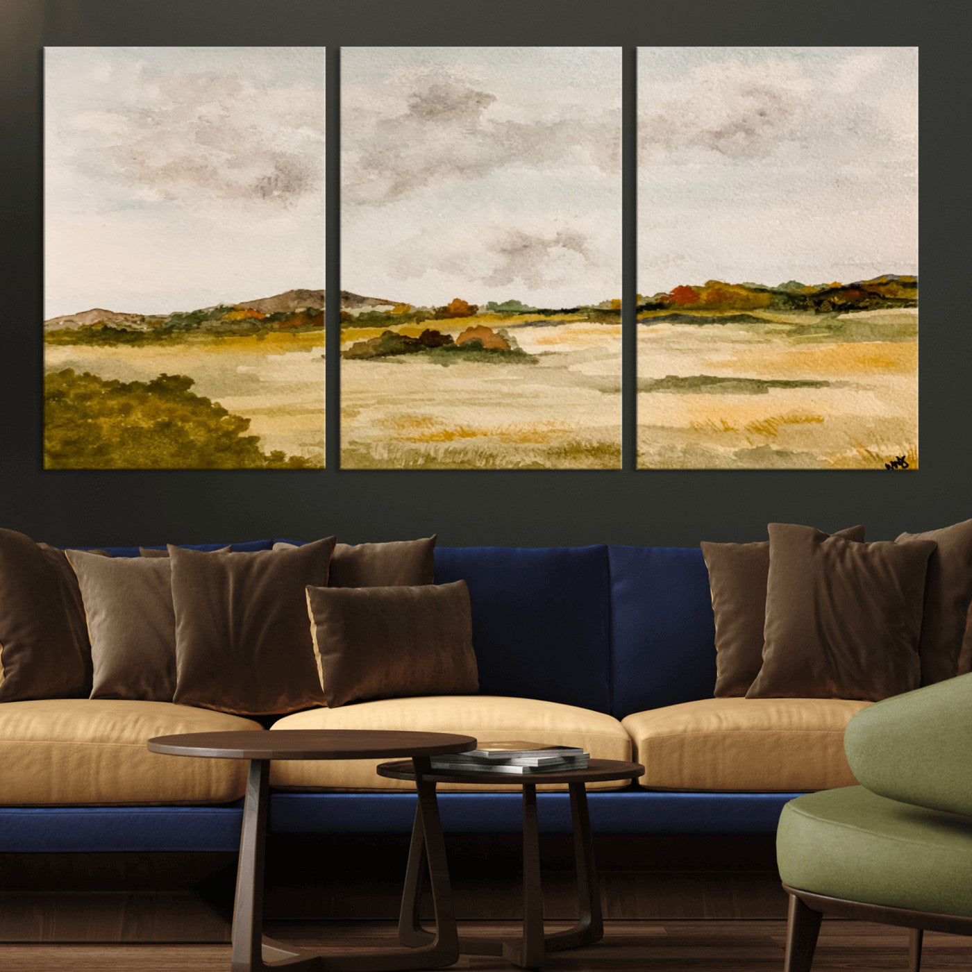 94151004-MGV-CV-36X24 - Watercolor Abstract Countryside Wall Art Canvas Print, Neutral Pastoral Landscape Painting Wall Decor for Modern Farmhouse Interiors
