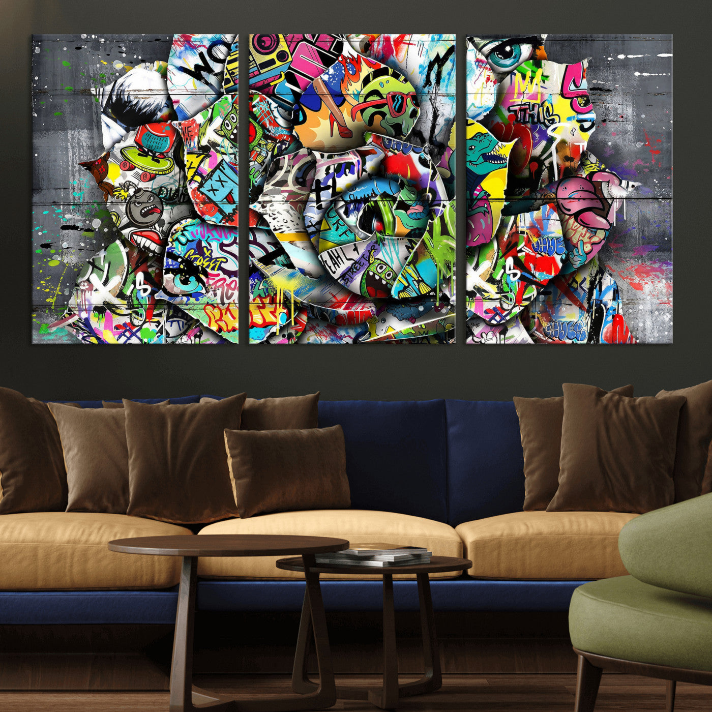 77553344-MGV-CV-36X24 - Abstract Graffiti Collage Street Art Wall Art Canvas Print, Colorful Urban Pop Art Canvas Print, Modern Graffiti Patchwork Contemporary Art Printing
