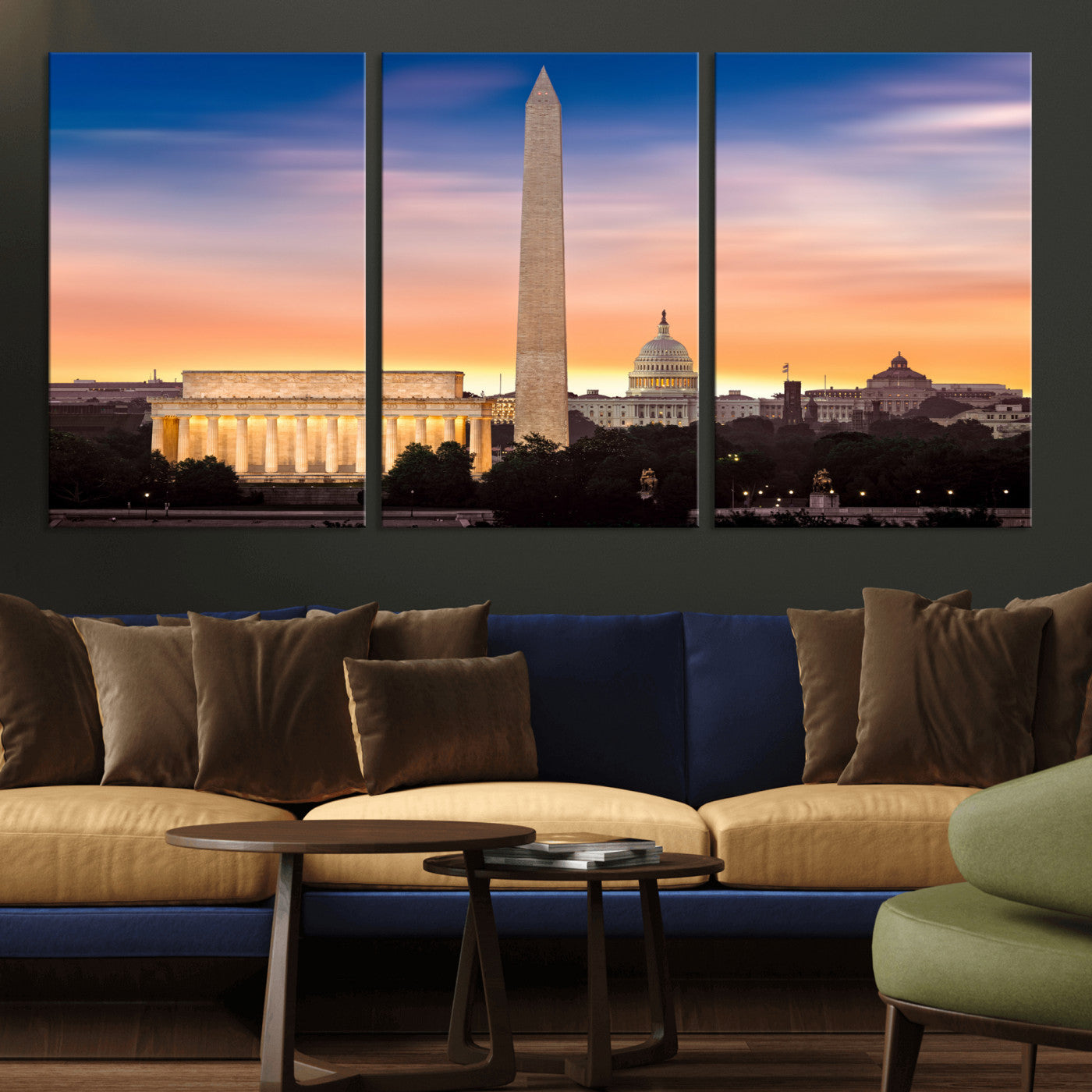 72704063-MGV-CV-36X24 - Washington DC Skyline Wall Art Canvas Print – Lincoln Memorial, Washington Monument & Capitol Artwork Print