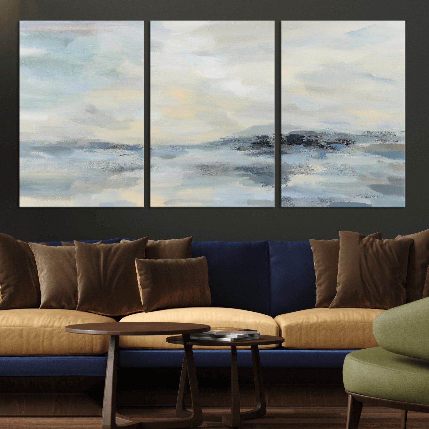 24647355-MGV-CV-36X24 - Abstract Coastal Landscape Wall Art Canvas Print – Soft Blue Gray Minimalist Painting