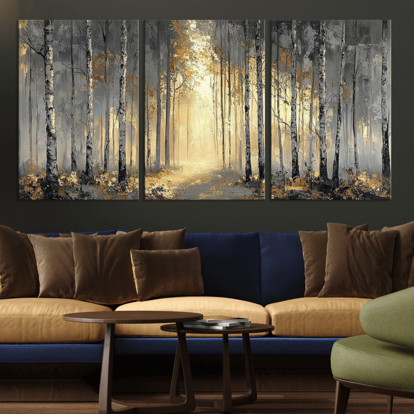 41017042-MGV-CV-36X24 - Abstract Birch Forest Wall Art Canvas Print – Modern Neutral Woodland Landscape Artwork for Living Room Decor