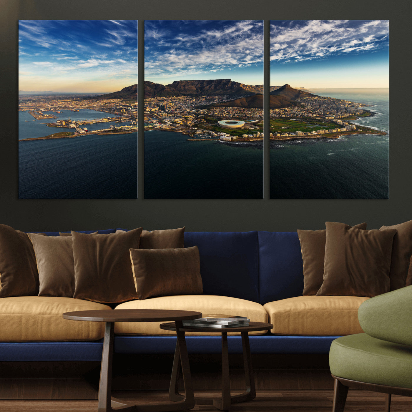 14654591-MGV-CV-36X24 - Cape Town Skyline Wall Art Canvas Print – Table Mountain Coastal Cityscape Artwork for Modern Office Decor
