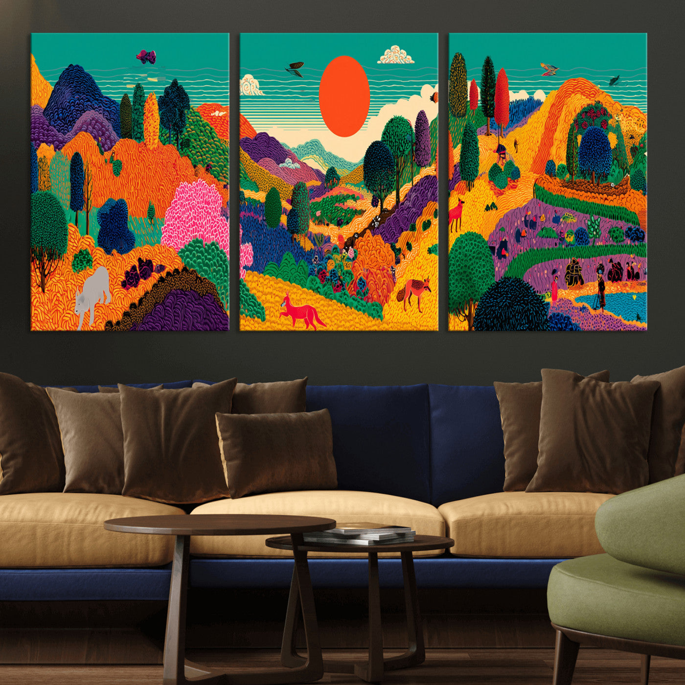 45710397-MGV-CV-48X32-3P - Colorful Japanese Landscape Print: Maximalist Panoramic Wall Art