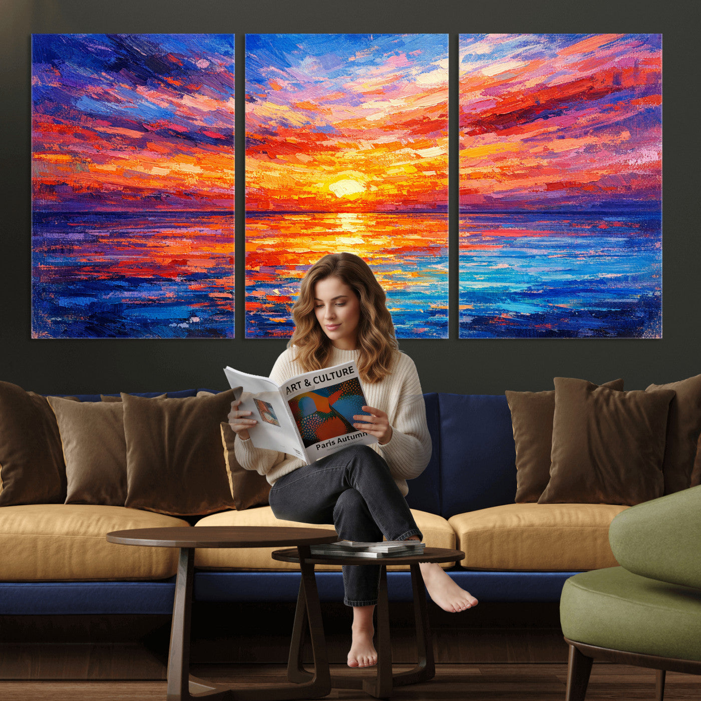 54915078-MGV-CV-36X24 - Colorful Knife Ocean Sunset Canvas — Orange Pink Teal Expressionist Sea Print | Colorful Coastal Wall Art | Vibrant Beach Decor Gift