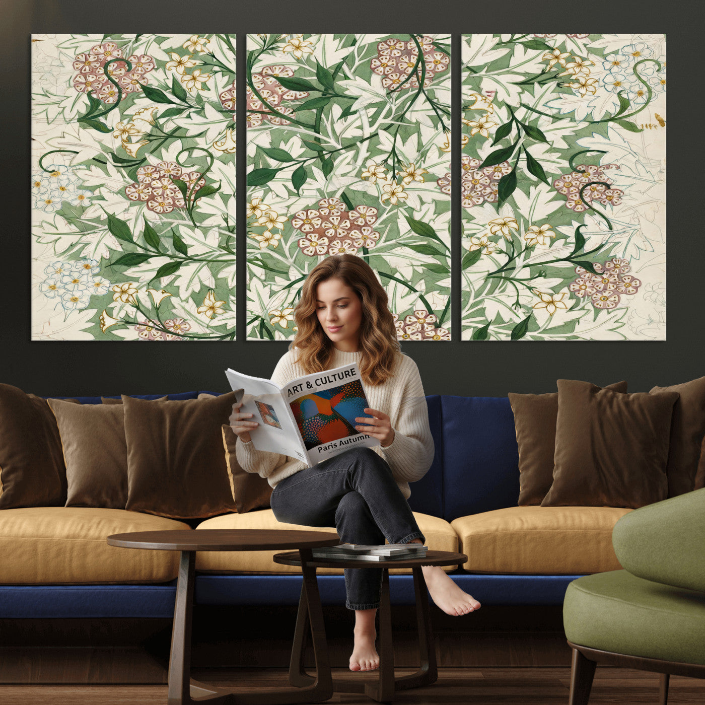 33560597-MGV-CV-36X24 - William Morris Jasmine 1872 Canvas Wall Art — Arts and Crafts Botanical Print | Vintage Green Floral Decor | Cottagecore Gift | Classic Art