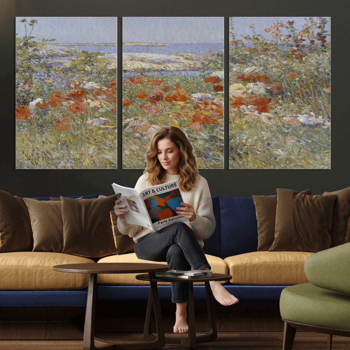 54770907-MGV-CV-36X24 - Childe Hassam Celia Thaxter Garden Canvas — 1890 American Impressionist Poppy Floral Print | Isles of Shoals Coastal Art | Classic Gift