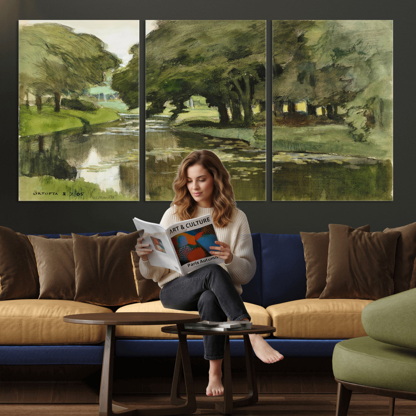 54446767-MGV-CV-36X24 - Anders Zorn Watercolor Canvas Print, Örtofta 1905 Swedish River Landscape, Impressionist Nature Art, Scandinavian Wall Decor, Plein Air Painting Print