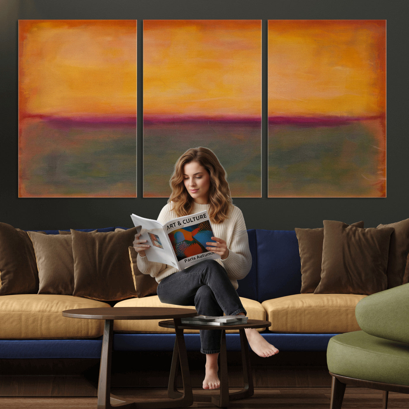 21628300-MGV-CV-36X24 - Abstract Color Field Wall Art Canvas Print, Framed Minimalist Horizon Artwork for Living Room Bedroom Office