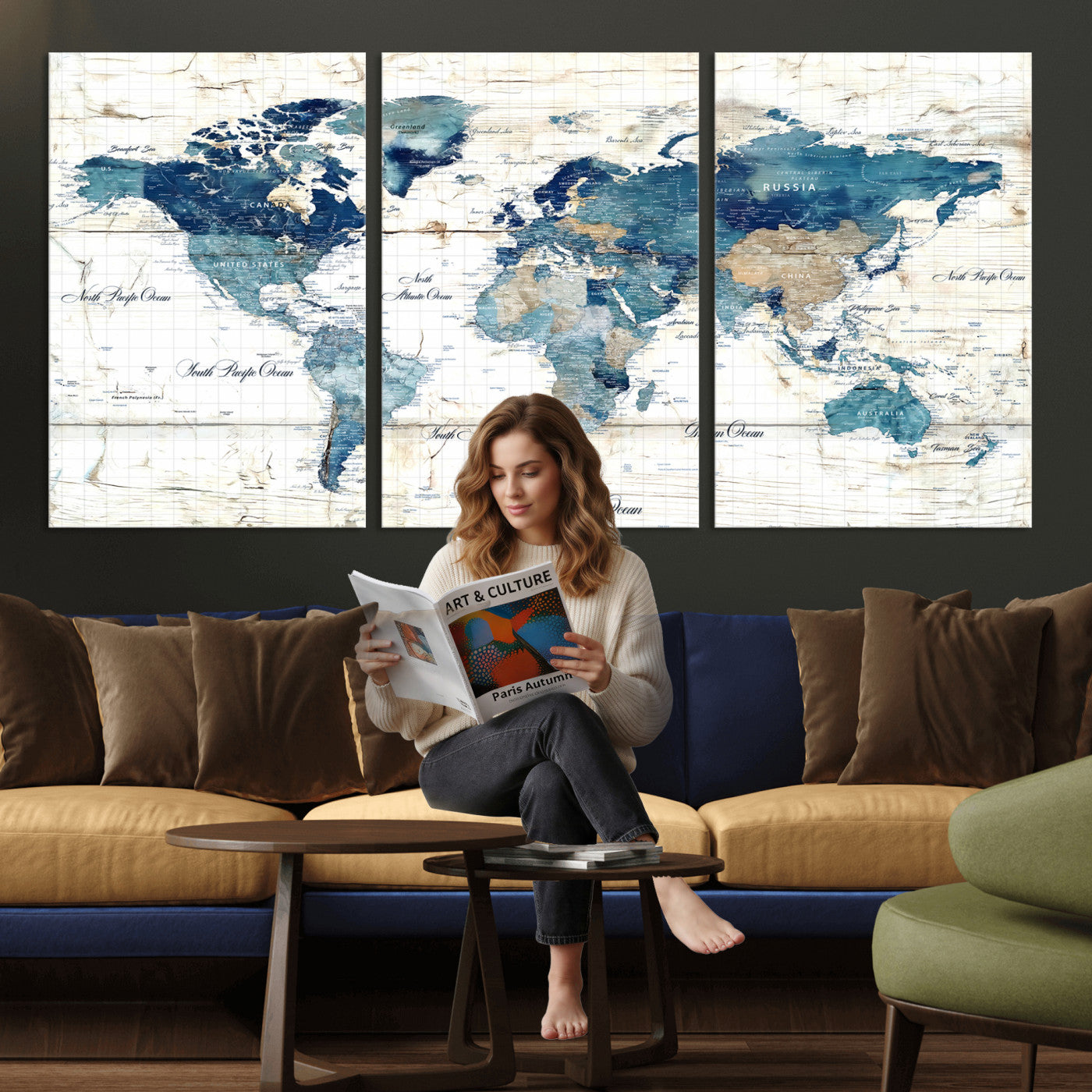 86799232-MGV-CV-36X24 - Watercolor World Map Canvas Wall Art Print – Abstract Colorful Travel Wall Decor