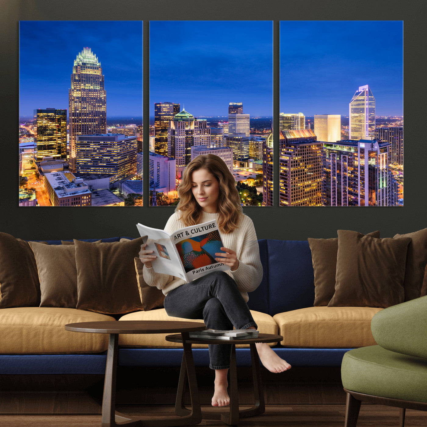 74382190-MGV-CV-36X24 - Charlotte Skyline Canvas Wall Art Print – North Carolina Cityscape Photography Print