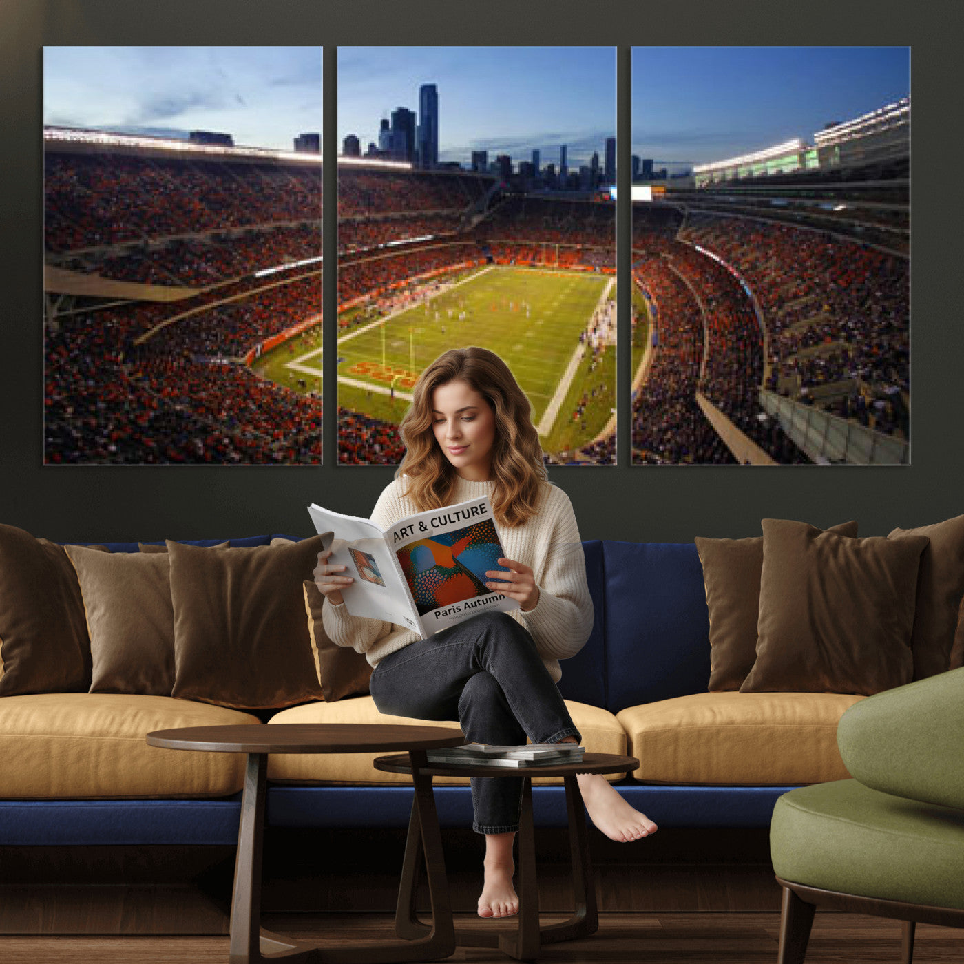 50691720-MGV-CV-36X24 - Chicago Bears Soldier Field Canvas Wall Art, NFL Stadium Panorama Print, Football Arena Photography for Sports Fans