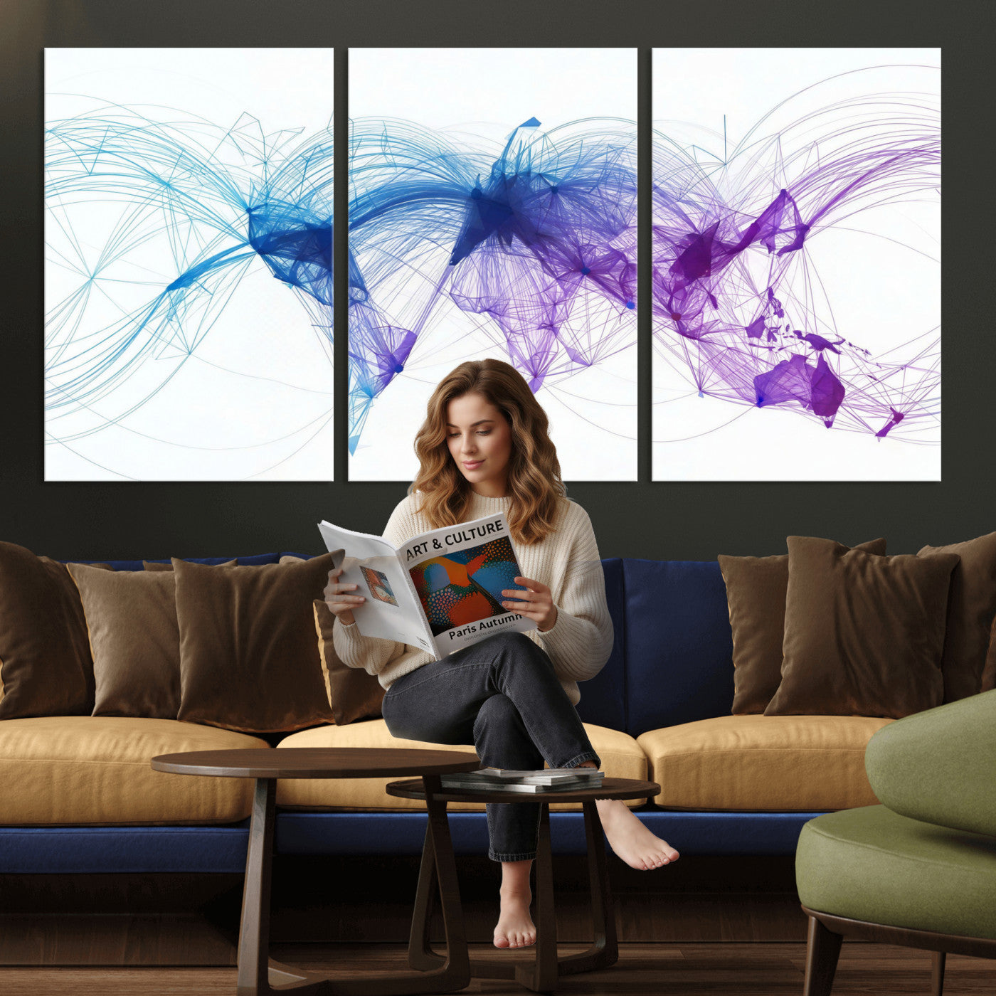 75155491-MGV-CV-48X32-3P - Global Flight Routes Map Canvas Wall Art, Worldwide Aviation Network Print, International Air Travel Wall Decor
