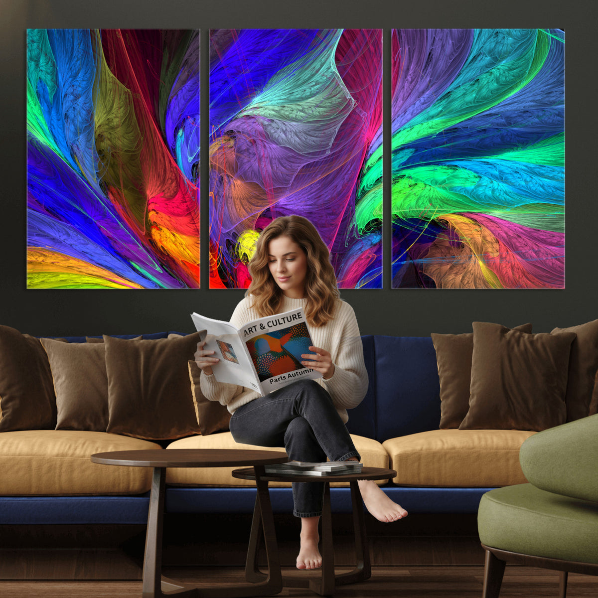 376925791-MGV-CV-36X24 - Colorful Abstract Canvas Wall Art, Rainbow Swirl Fractal Print, Bold Multicolor Living Room Decor, Vibrant Energy Art, Large Abstract Wall Art