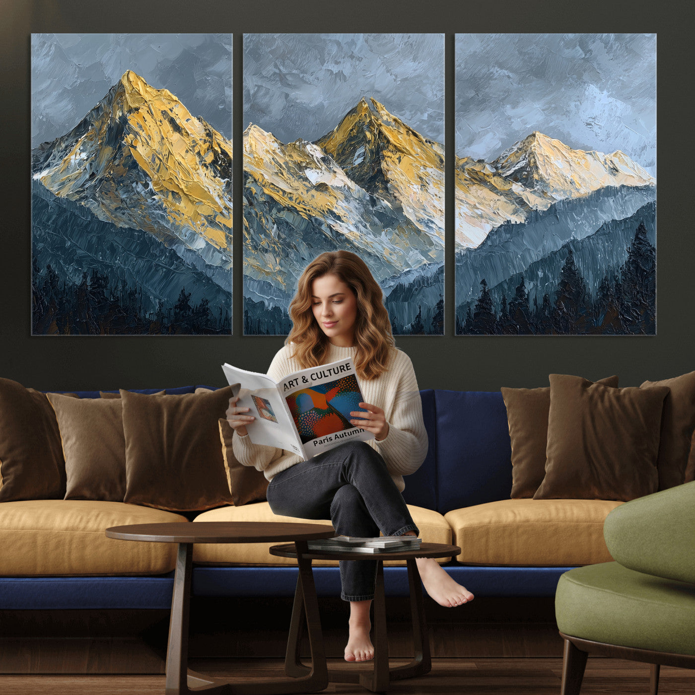 50821961-MGV-CV-48X32-3P - Abstract Mountain Wall Art Canvas Print Modern Landscape Painting Print