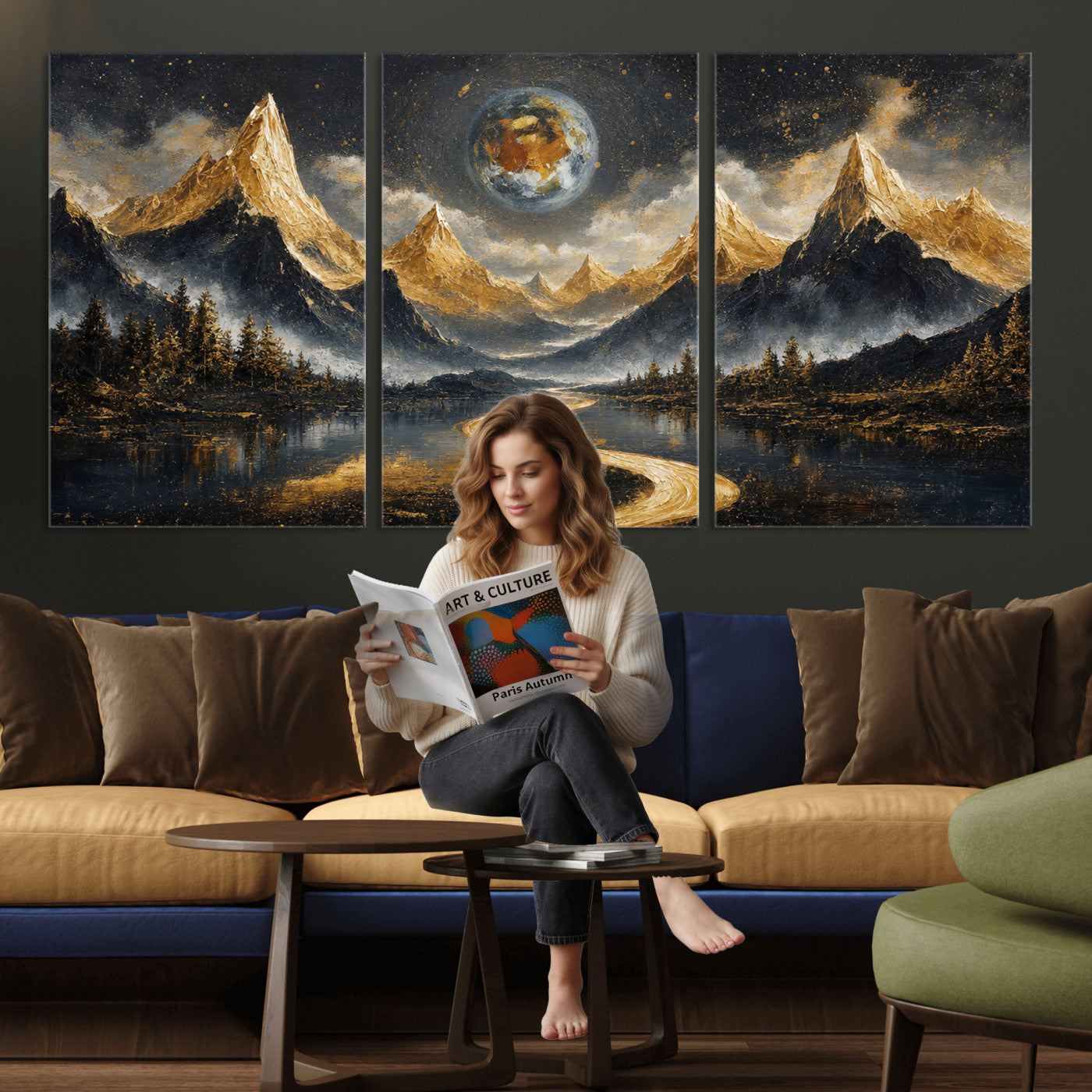 34202127-MGV-CV-48X32-3P - Abstract Mountain Wall Art Canvas Print Modern Landscape Painting Print